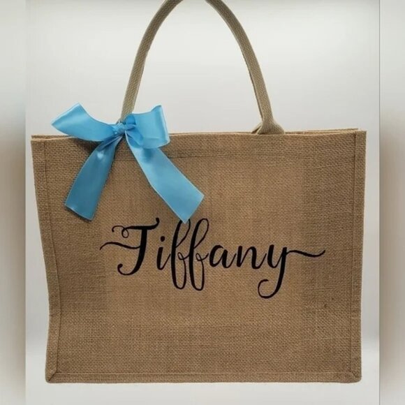 Handbags - Burlap Personalized Tote (Tiffany)​​
